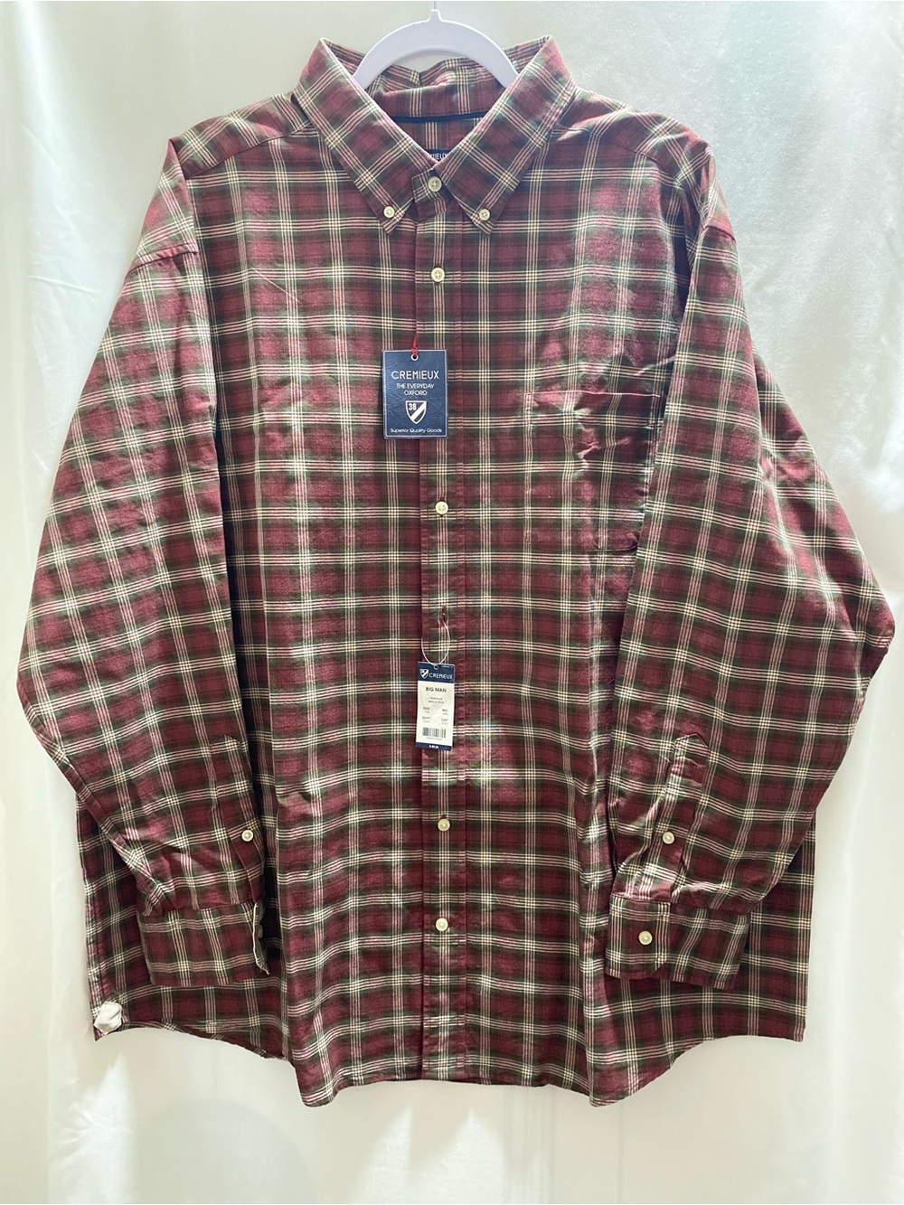 Cremieux Everyday Oxford Plaid Button-Down Shirt long sleeve Big 2X Burgundy NWT